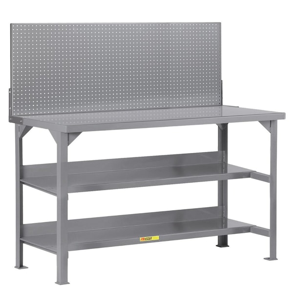 Welded Workbench, 24"X48" Top, 2 Lower Half-Depth Shelves, Pegboard
